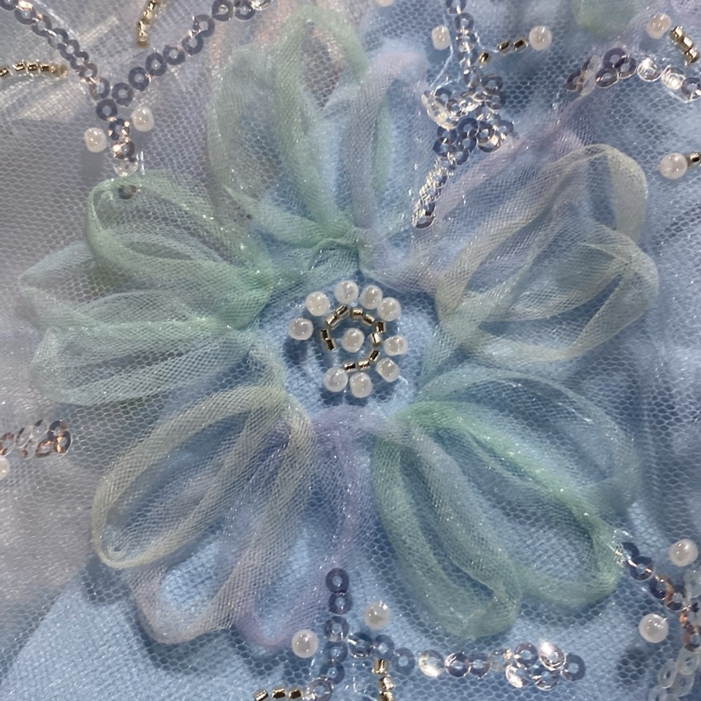 Dress The Population Audrey Sleeveless Lace Overlay Midi Dress Blue Tulle Sz L - Picture 10 of 10